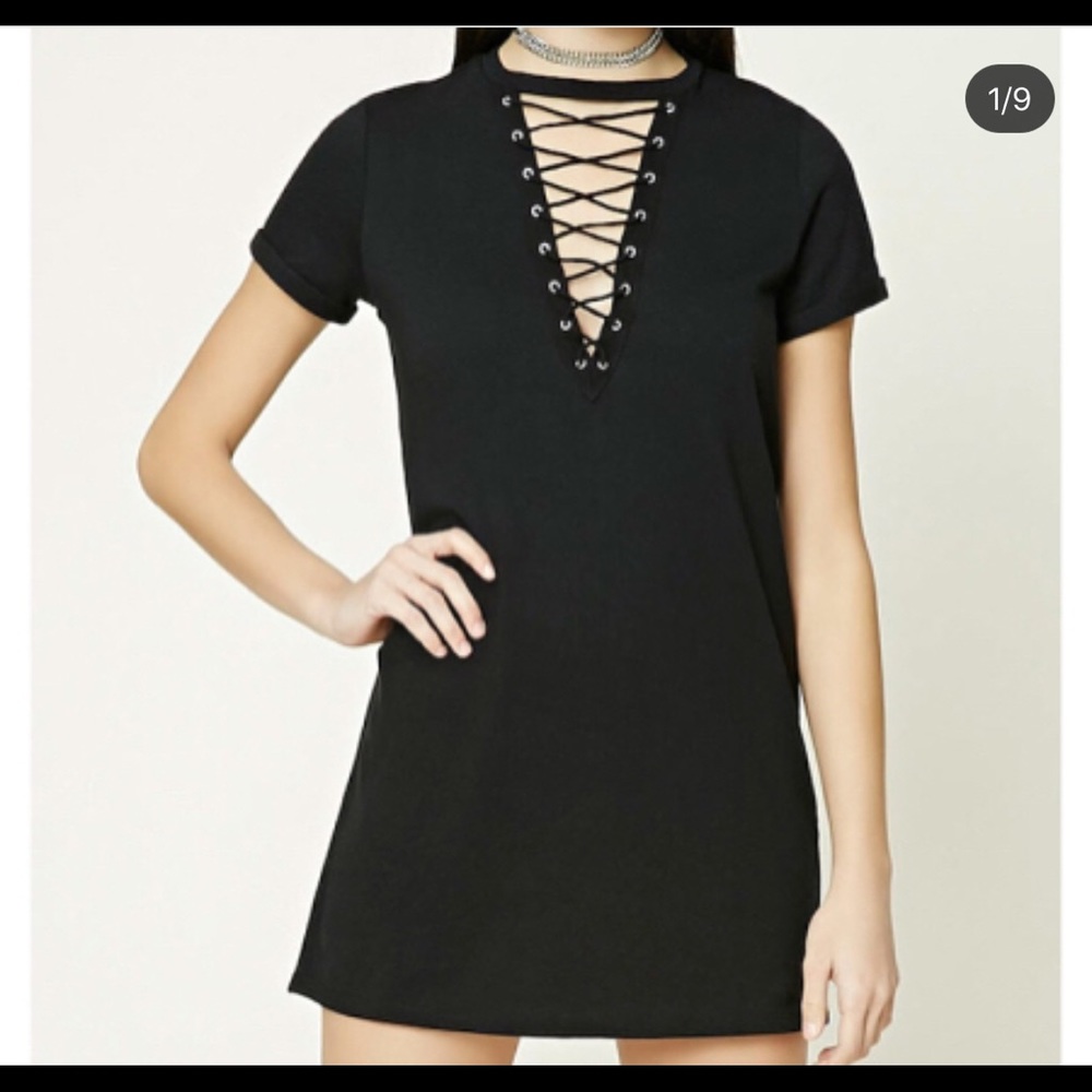 Black lace up t shirt dress